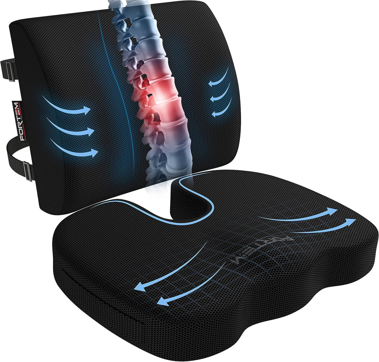 Lumbar and Seat Cushion - Breathable Mesh Cover