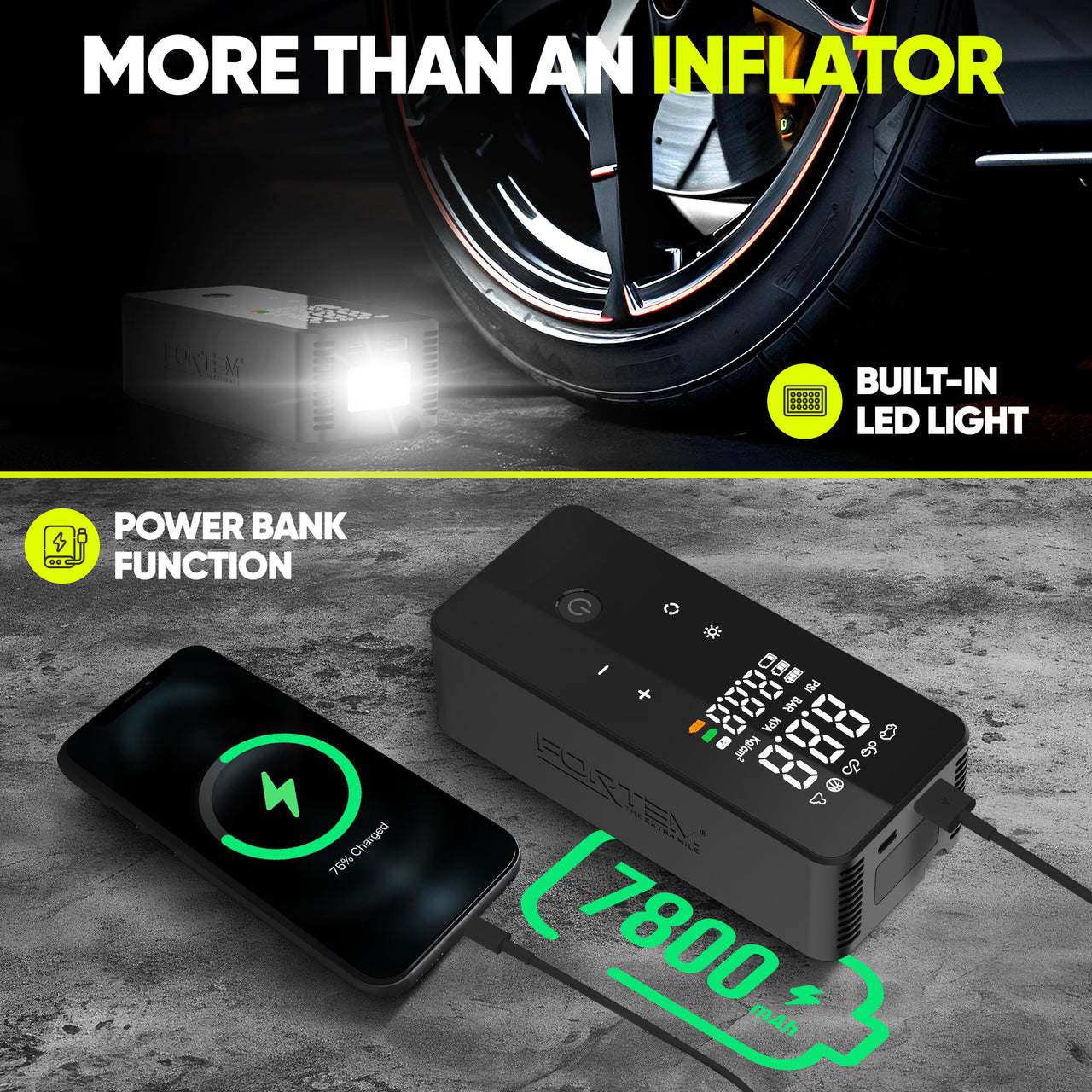 Cordless Tire Inflator w/ 7800 mAh Battery